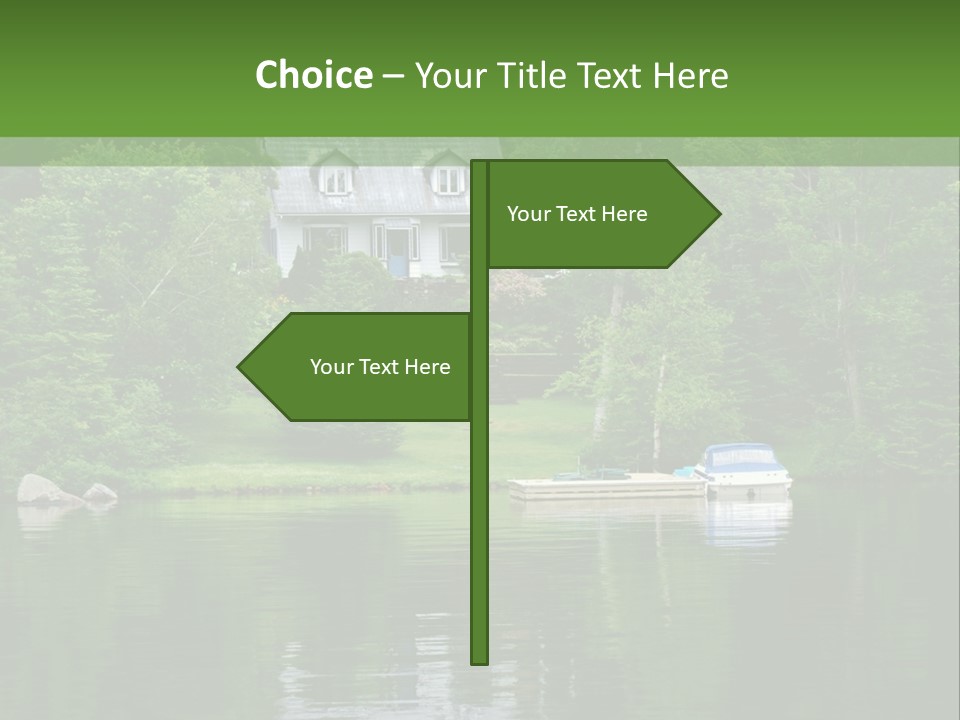 A Boat Is In The Water Near A House PowerPoint Template