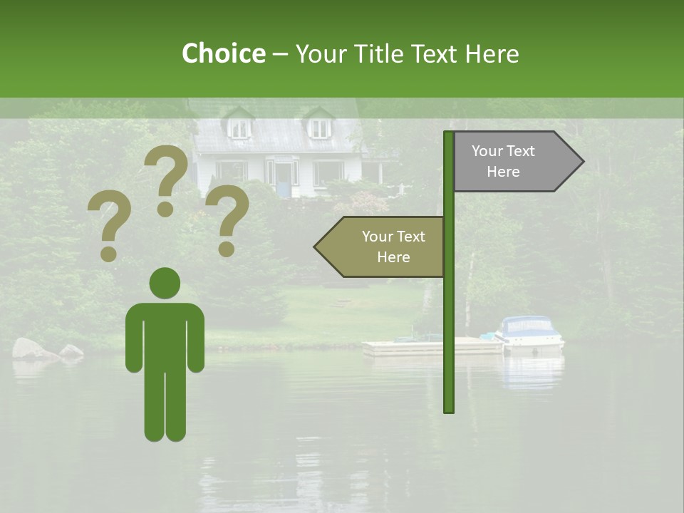 A Boat Is In The Water Near A House PowerPoint Template