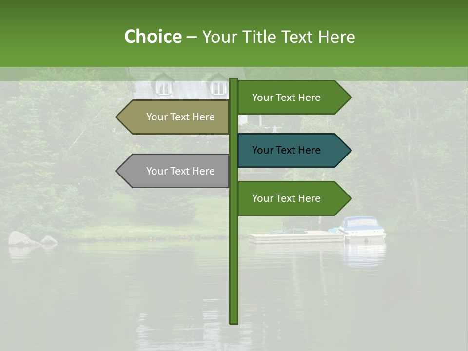 A Boat Is In The Water Near A House PowerPoint Template