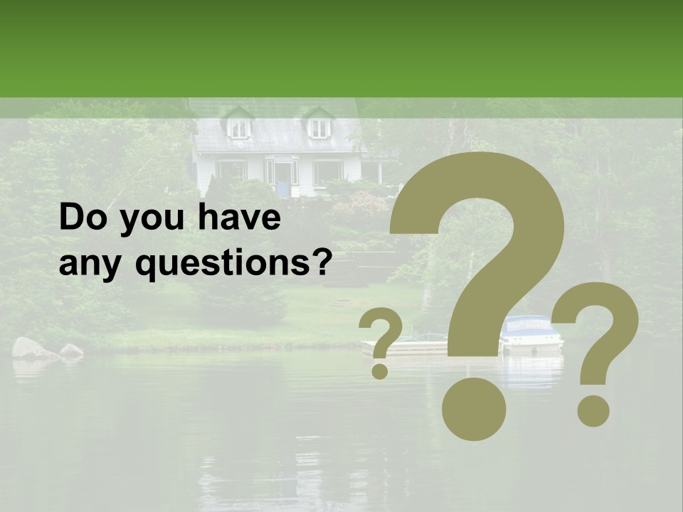 A Boat Is In The Water Near A House PowerPoint Template