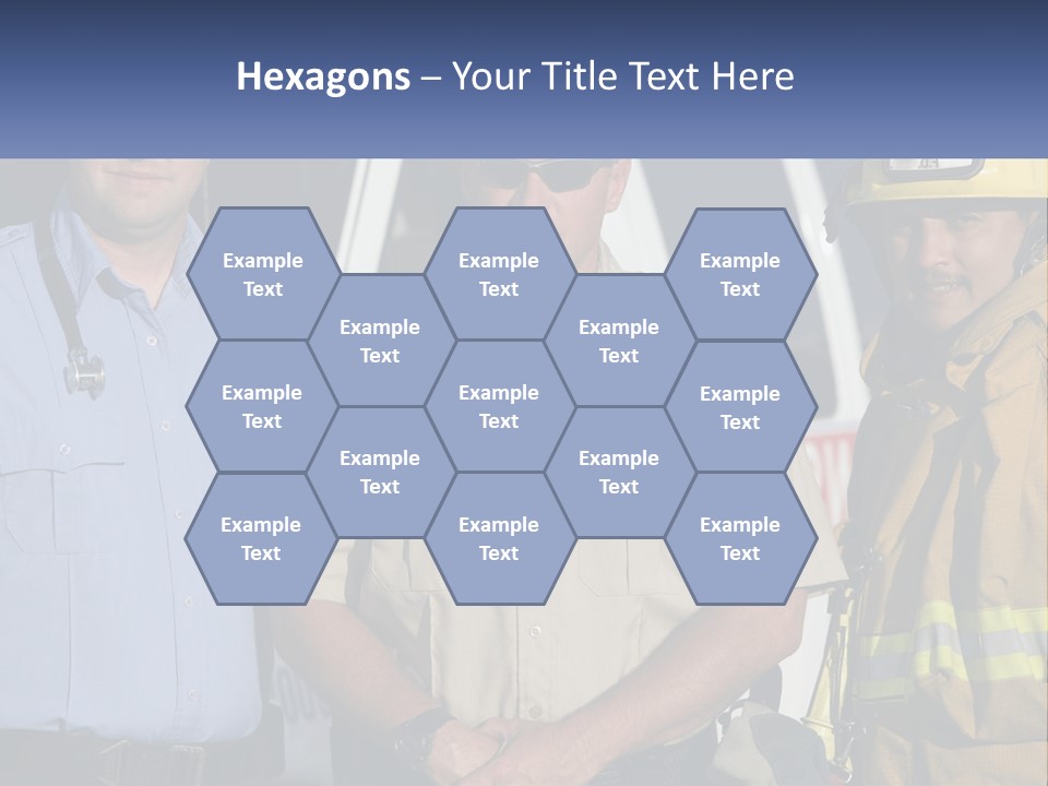 Three Firemen Standing Next To Each Other In Front Of A Fire Truck PowerPoint Template