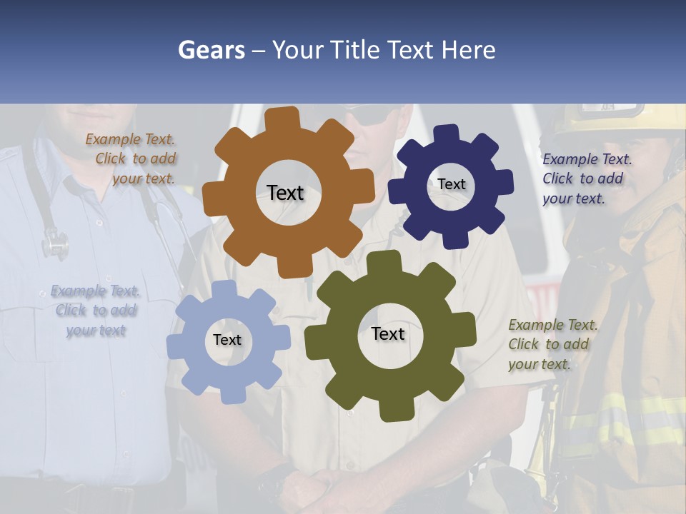 Three Firemen Standing Next To Each Other In Front Of A Fire Truck PowerPoint Template