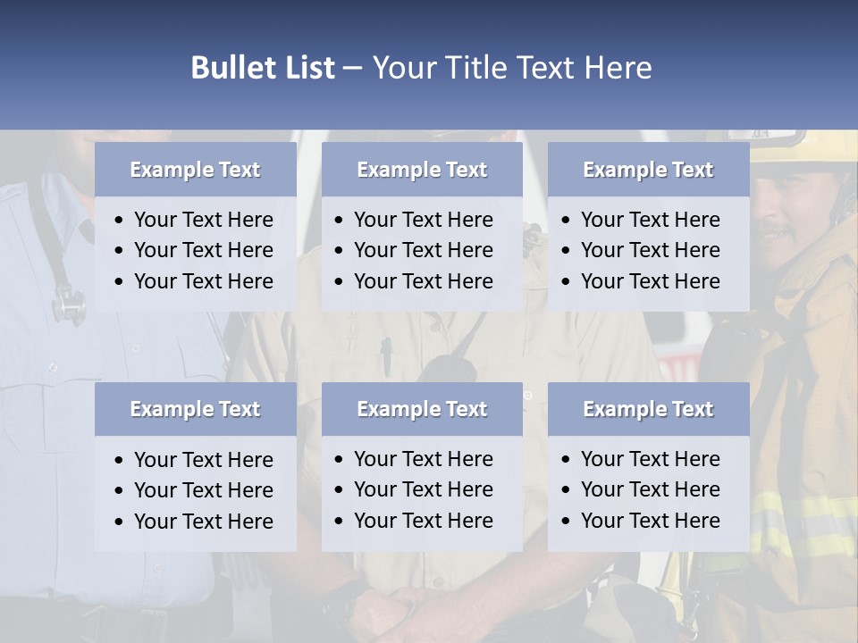 Three Firemen Standing Next To Each Other In Front Of A Fire Truck PowerPoint Template