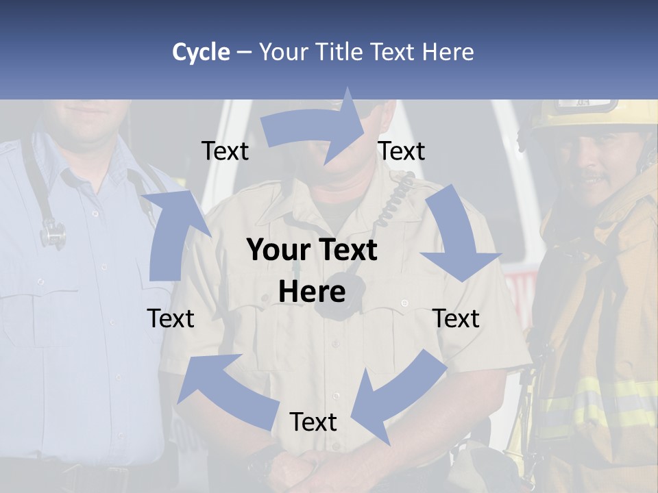 Three Firemen Standing Next To Each Other In Front Of A Fire Truck PowerPoint Template