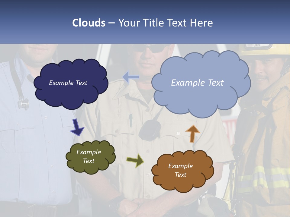 Three Firemen Standing Next To Each Other In Front Of A Fire Truck PowerPoint Template