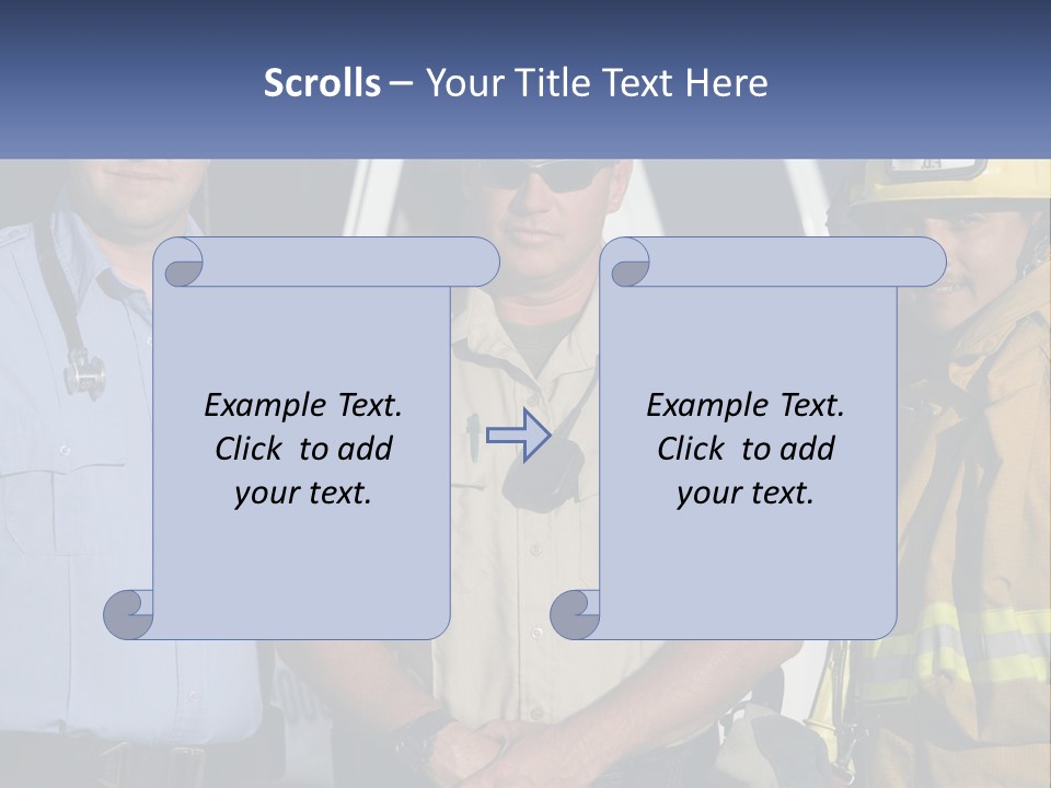 Three Firemen Standing Next To Each Other In Front Of A Fire Truck PowerPoint Template