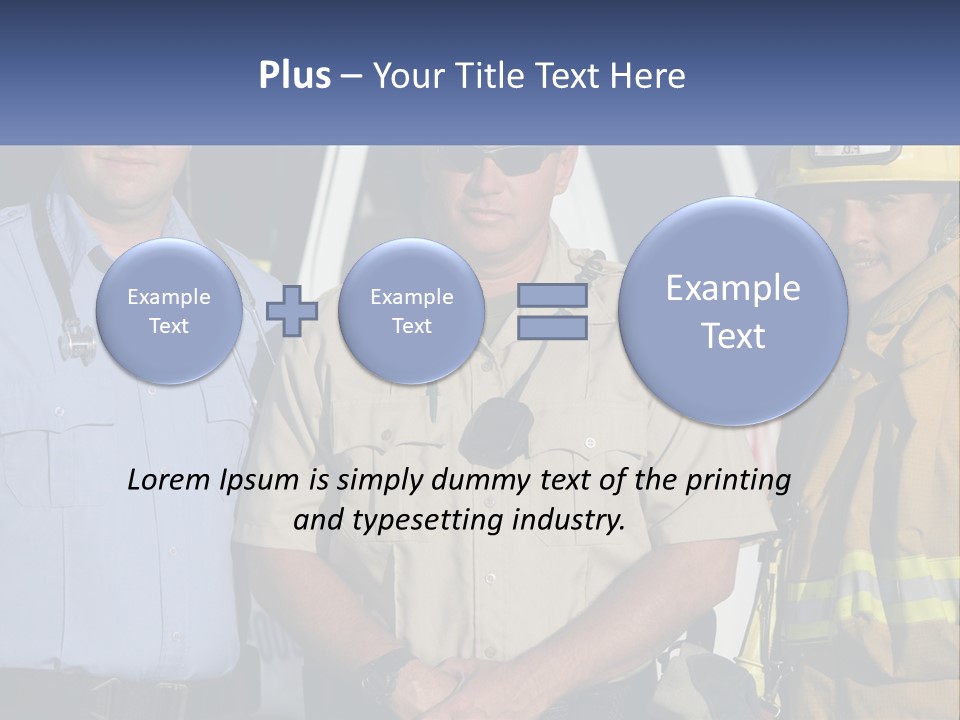 Three Firemen Standing Next To Each Other In Front Of A Fire Truck PowerPoint Template