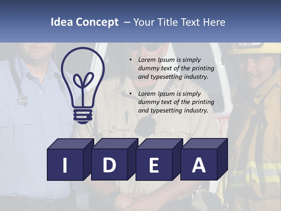 Three Firemen Standing Next To Each Other In Front Of A Fire Truck PowerPoint Template