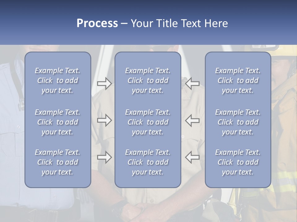 Three Firemen Standing Next To Each Other In Front Of A Fire Truck PowerPoint Template