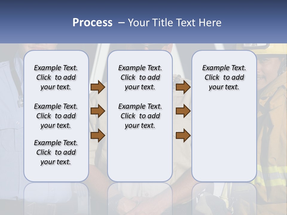Three Firemen Standing Next To Each Other In Front Of A Fire Truck PowerPoint Template