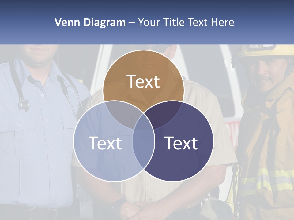 Three Firemen Standing Next To Each Other In Front Of A Fire Truck PowerPoint Template