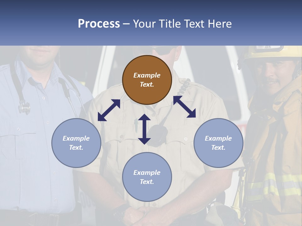 Three Firemen Standing Next To Each Other In Front Of A Fire Truck PowerPoint Template