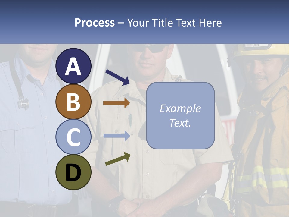 Three Firemen Standing Next To Each Other In Front Of A Fire Truck PowerPoint Template