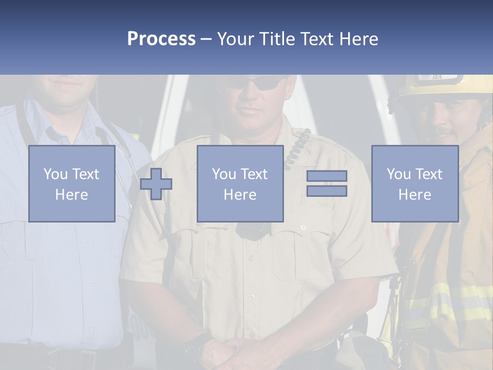 Three Firemen Standing Next To Each Other In Front Of A Fire Truck PowerPoint Template