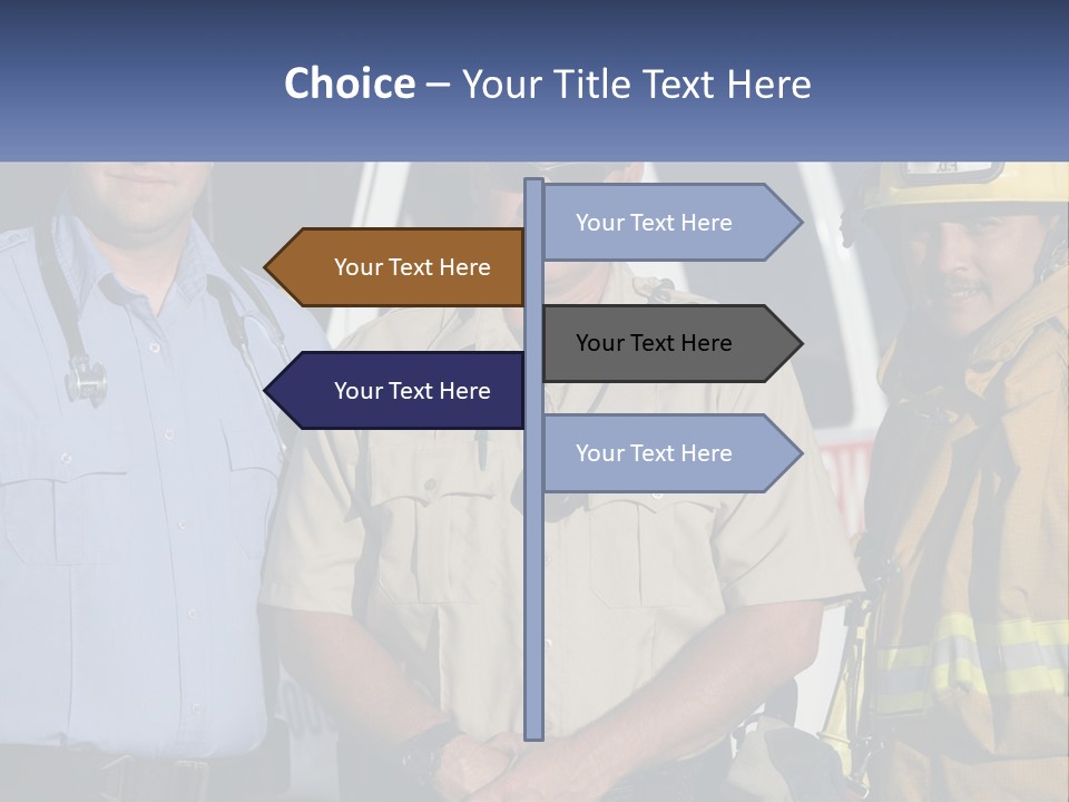 Three Firemen Standing Next To Each Other In Front Of A Fire Truck PowerPoint Template