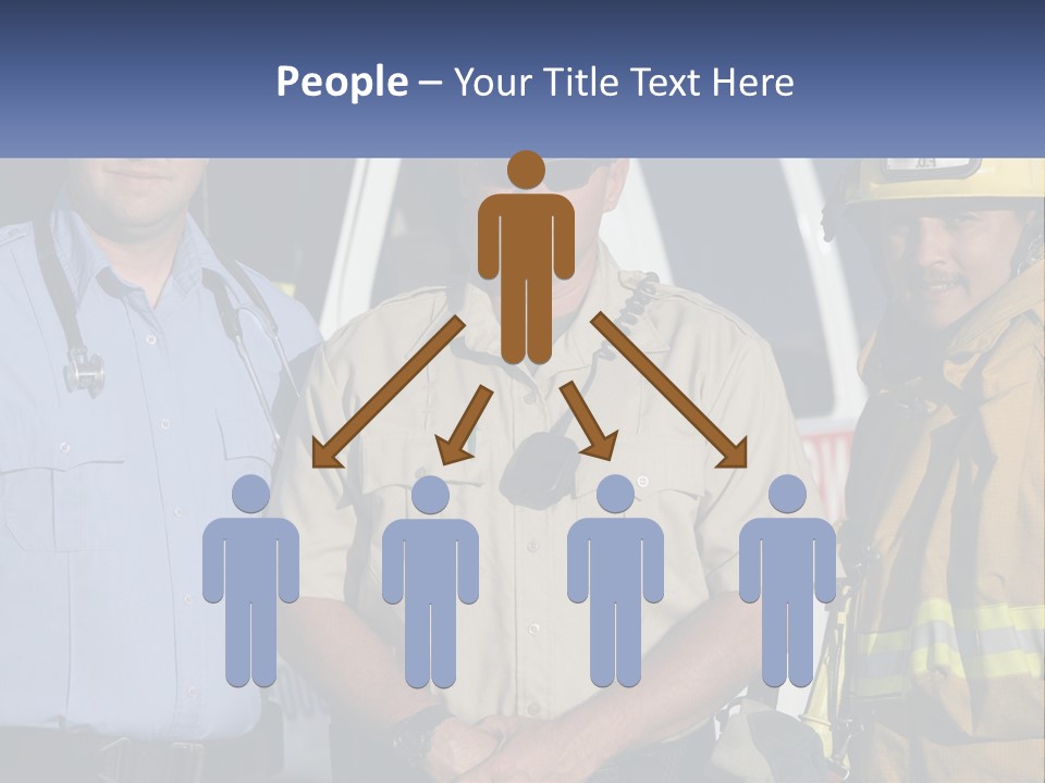 Three Firemen Standing Next To Each Other In Front Of A Fire Truck PowerPoint Template