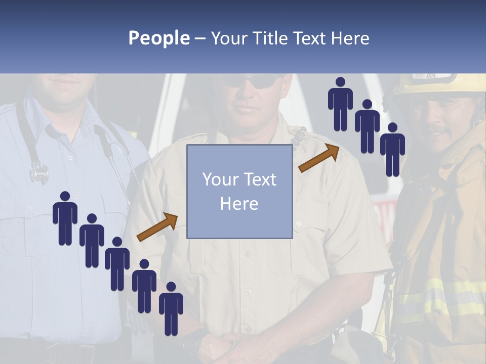 Three Firemen Standing Next To Each Other In Front Of A Fire Truck PowerPoint Template