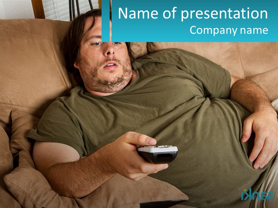 A Man Laying On A Couch Holding A Remote Control PowerPoint Template