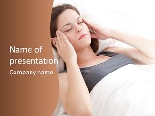 A Woman Laying In Bed With Her Eyes Closed PowerPoint Template