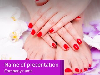 A Woman's Feet With Red Nail Polish On Them PowerPoint Template