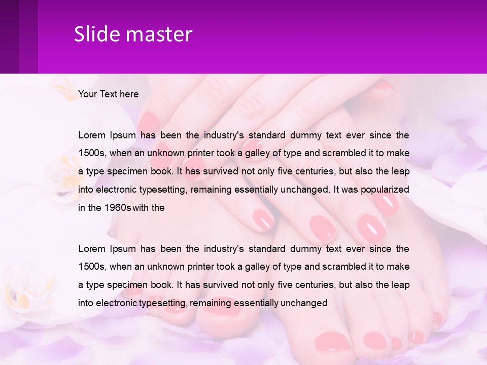 A Woman's Feet With Red Nail Polish On Them PowerPoint Template