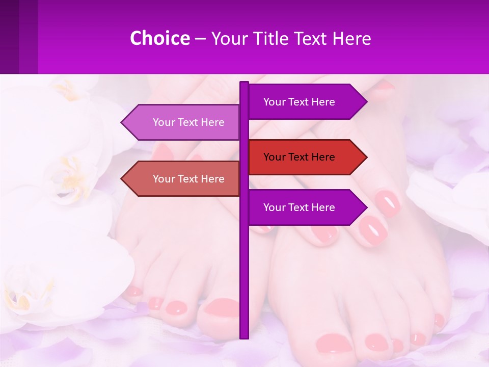 A Woman's Feet With Red Nail Polish On Them PowerPoint Template