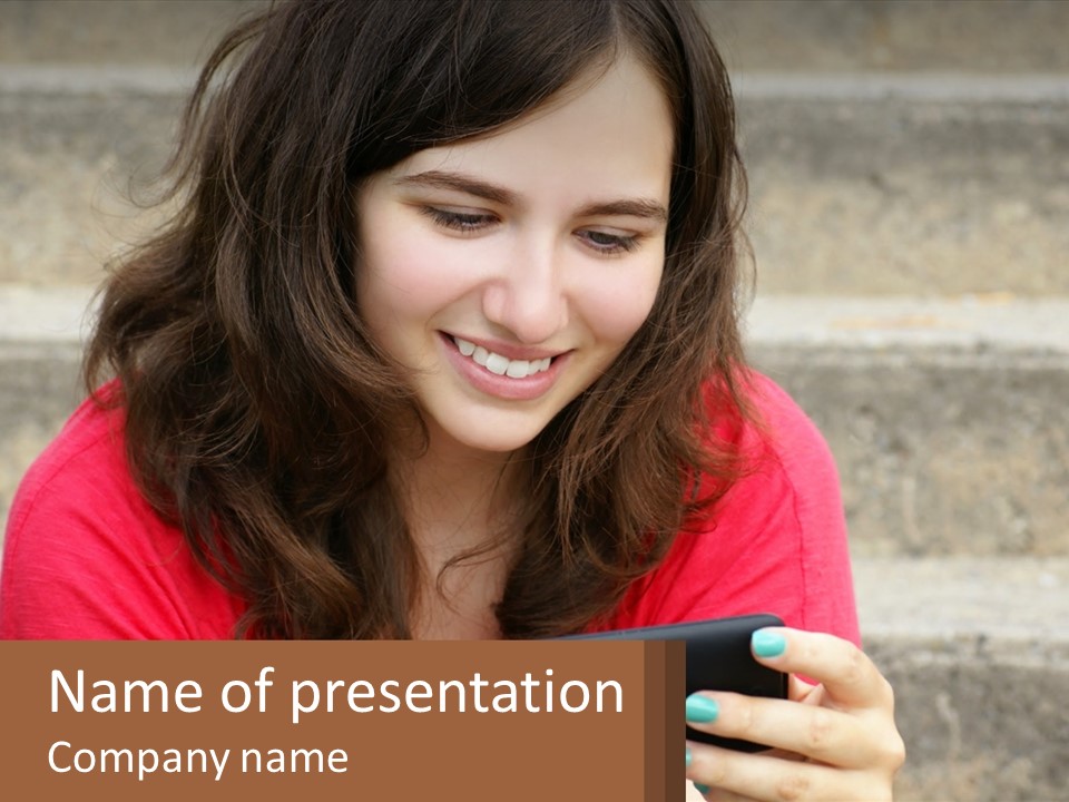 A Woman Is Looking At Her Cell Phone PowerPoint Template