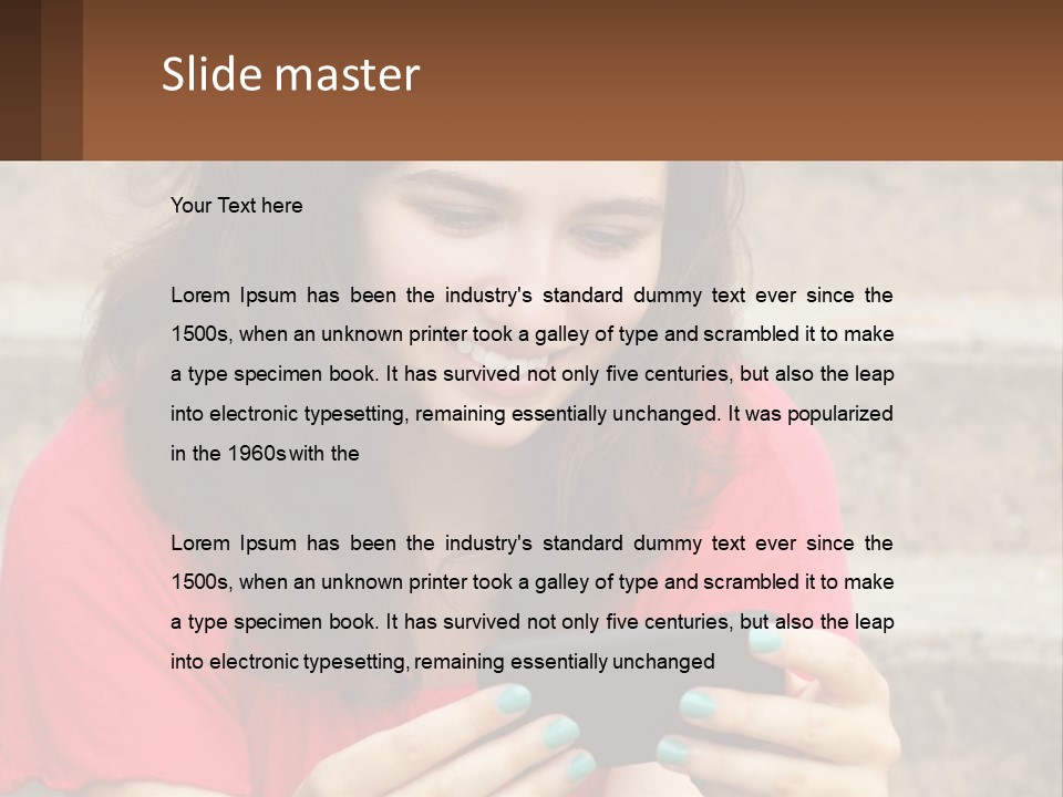 A Woman Is Looking At Her Cell Phone PowerPoint Template