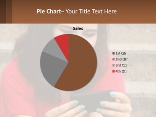 A Woman Is Looking At Her Cell Phone PowerPoint Template