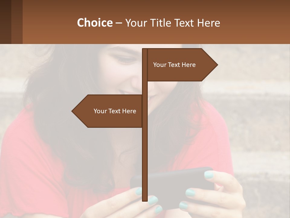 A Woman Is Looking At Her Cell Phone PowerPoint Template