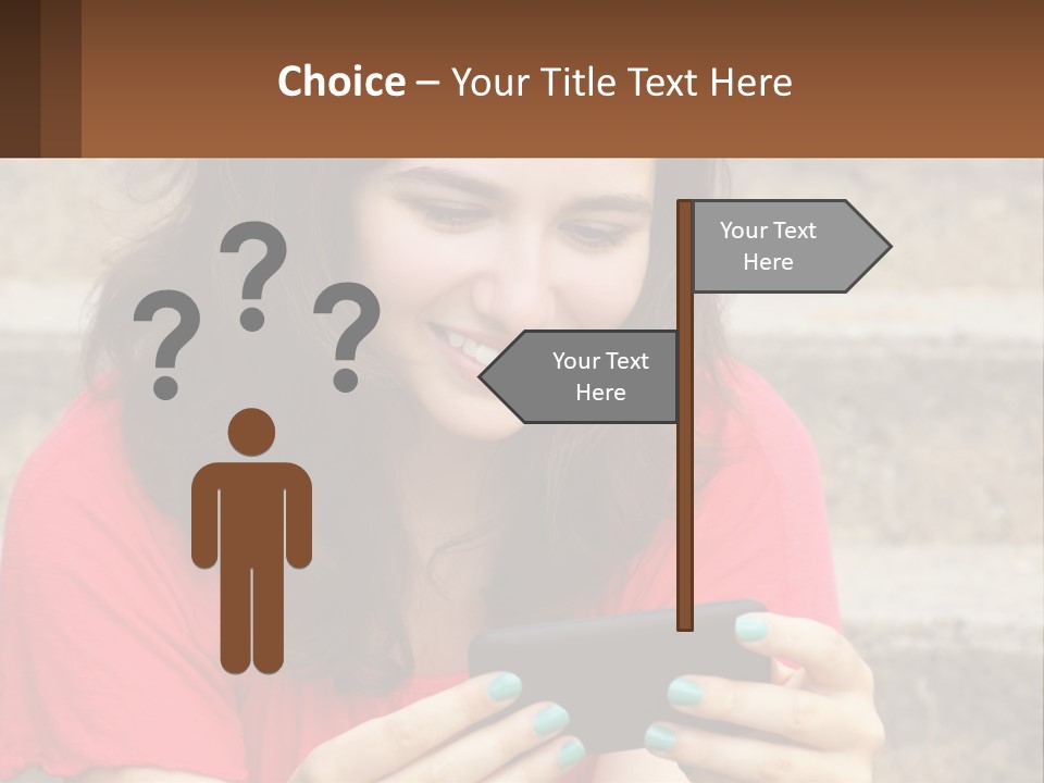 A Woman Is Looking At Her Cell Phone PowerPoint Template