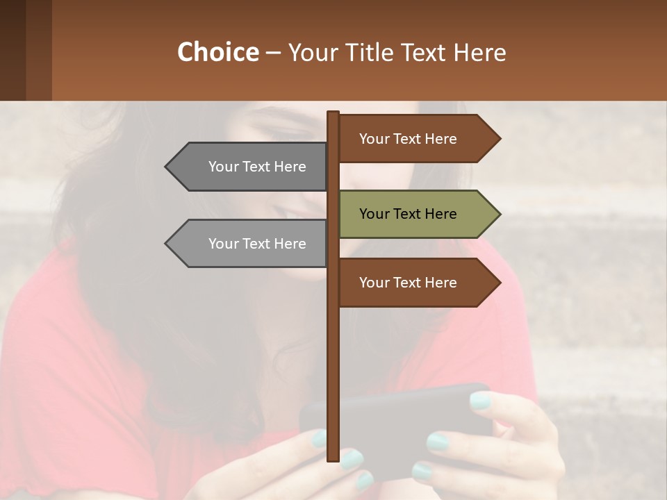A Woman Is Looking At Her Cell Phone PowerPoint Template