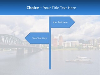 A Bridge Over A River With A Boat In The Water PowerPoint Template
