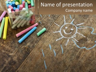 A Jar Filled With Crayons On Top Of A Wooden Table PowerPoint Template