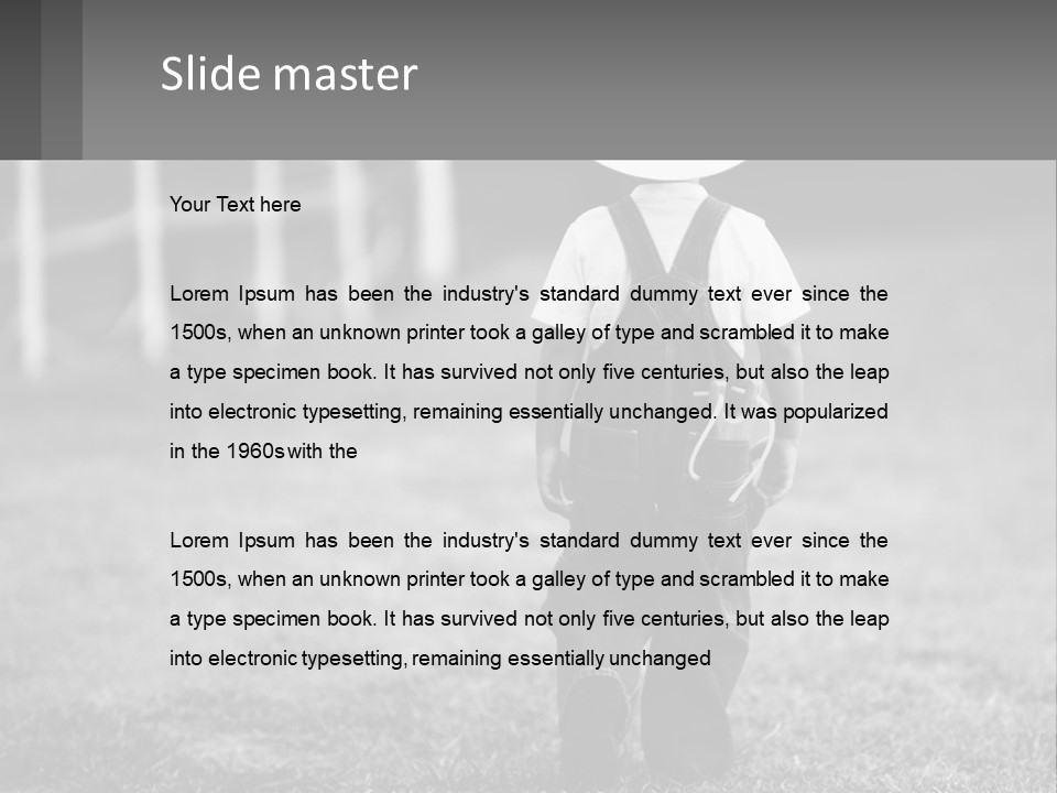 A Little Boy Wearing A Cowboy Hat And Overalls PowerPoint Template