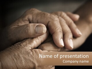 Two Hands Holding Each Other Over A Black Background PowerPoint Template