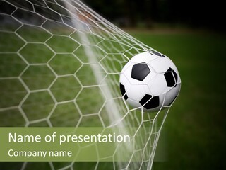 A Soccer Ball Is In The Net Of A Soccer Field PowerPoint Template