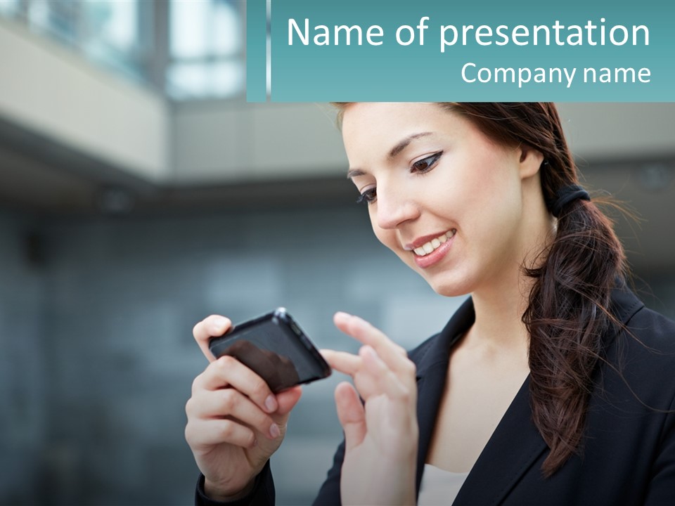 A Woman Holding A Cell Phone In Her Hand PowerPoint Template