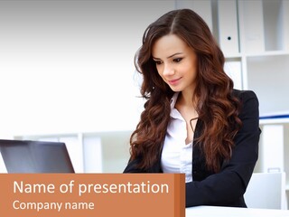 A Woman Sitting At A Desk With A Laptop PowerPoint Template