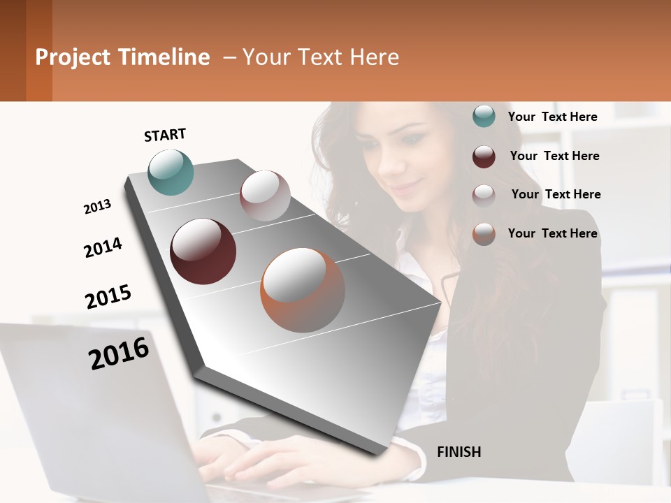 A Woman Sitting At A Desk With A Laptop PowerPoint Template