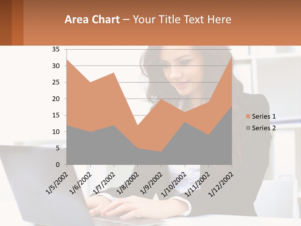 A Woman Sitting At A Desk With A Laptop PowerPoint Template