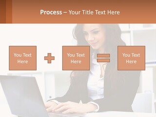 A Woman Sitting At A Desk With A Laptop PowerPoint Template