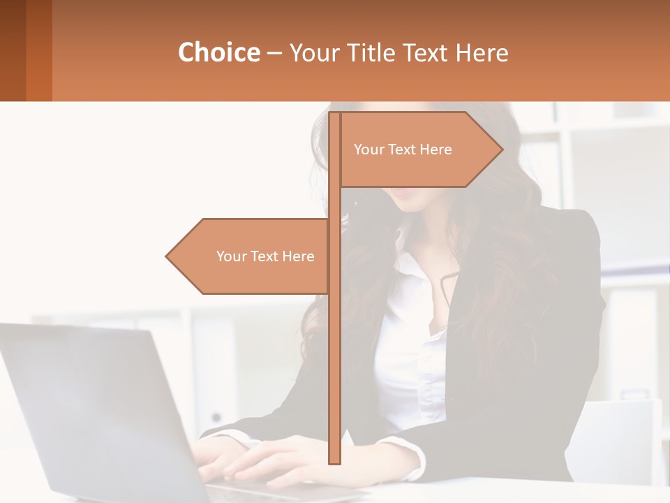 A Woman Sitting At A Desk With A Laptop PowerPoint Template