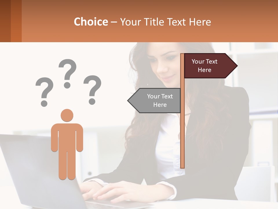 A Woman Sitting At A Desk With A Laptop PowerPoint Template