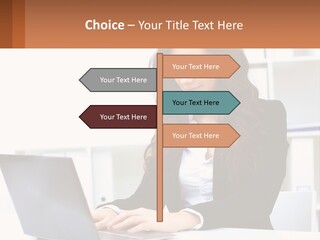 A Woman Sitting At A Desk With A Laptop PowerPoint Template