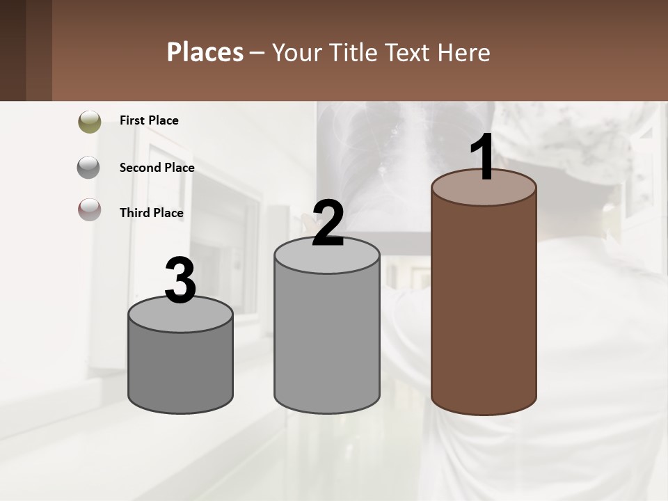 A Woman In A White Lab Coat Is Looking At A X - Ray PowerPoint Template
