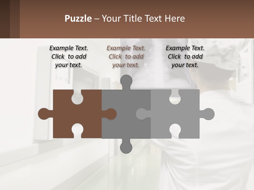 A Woman In A White Lab Coat Is Looking At A X - Ray PowerPoint Template