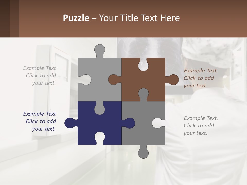 A Woman In A White Lab Coat Is Looking At A X - Ray PowerPoint Template