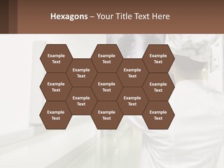 A Woman In A White Lab Coat Is Looking At A X - Ray PowerPoint Template