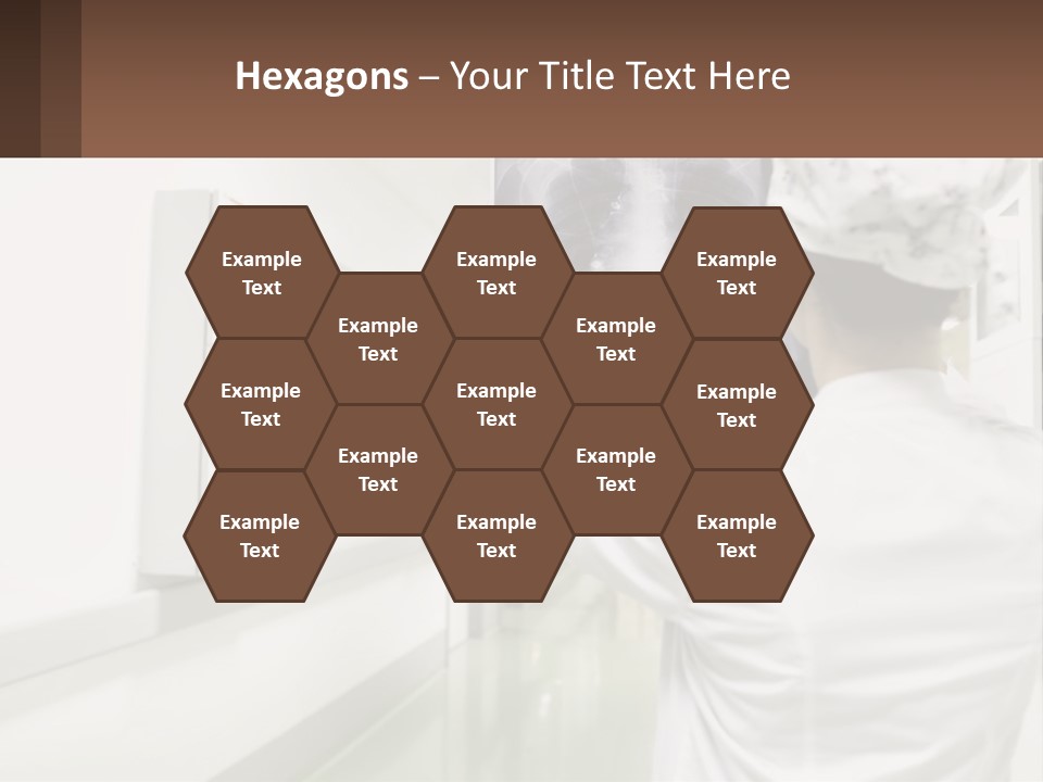 A Woman In A White Lab Coat Is Looking At A X - Ray PowerPoint Template